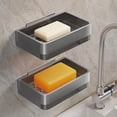 thumbnail image 3 of Soap Holder for Shower Wall, Carbon Steel Soap Dish Wall Mounted Soap Tray with Drawerable Bottom Tray for Bathroom, Kitchen Sink (Grey), 3 of 7