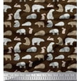 thumbnail image 1 of Soimoi Brown Viscose Chiffon Fabric Bear & Rabbit Animal Printed Fabric 1 Yard 42 Inch Wide, 1 of 3