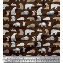 Soimoi Brown Cotton Duck Fabric Bear & Rabbit Animal Printed Fabric 1 Yard 44 Inch Wide