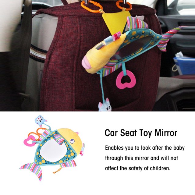 Espejo de peluche para asiento de coche, espejo de juguete para asiento de coche con diseño de peces, espejo para bebé para asiento de coche elaborado con cuidado