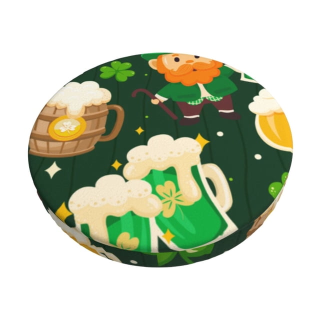 Disketp St Patrick's Day10 Funda Redonda para Taburete, Funda de Cojín para Silla de Bar Suave y Elástica-12 inch