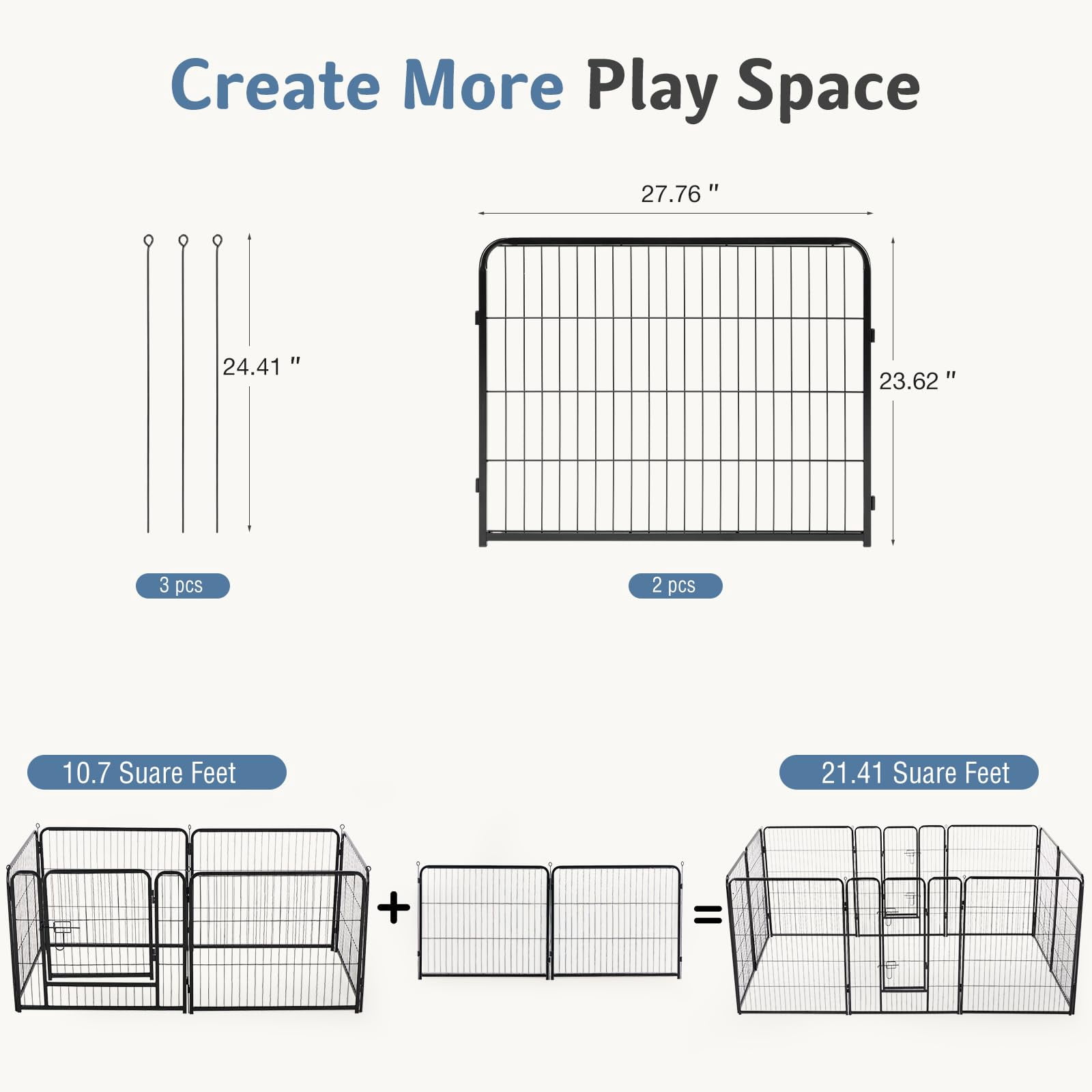 Dog Playpen Indoor  Metal 24 Inch 2 Panels Foldable Pet Fence With Door Outdoor Small Medium Large Puppy Portable Exercise Play Pen For Rv Camping Trips Yard