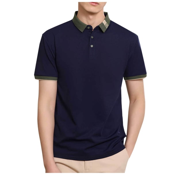 Mens Casual Manga Corta Botón Abajo Camisas de Color Sólido Botón Turndown Cuello Blusa Camisa, Poliéster
