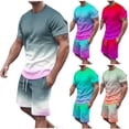 thumbnail image 1 of UVEASISHA Ensemble T-Shirt à Col Rond pour Homme à Manches Courtes Imprimé Dégradé Haut et Short Économies d'Été (Grand et Long) Économies d'Été Rose TTTTG, 1 of 6