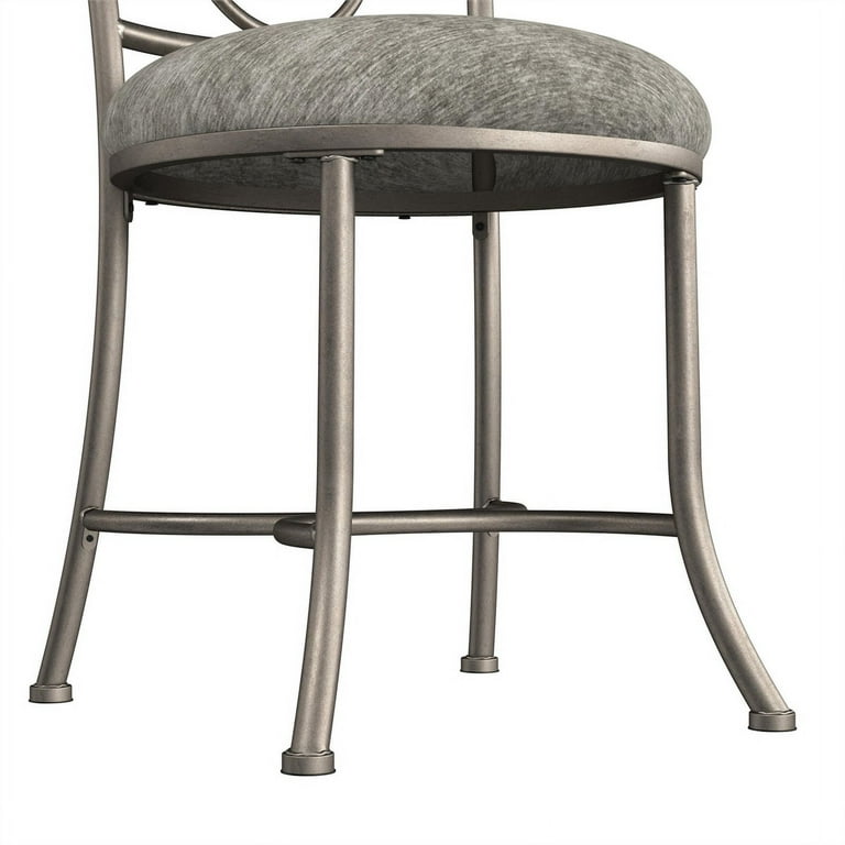 Ember Interiors Emerson Upholstered Metal Vanity Stool Pewter