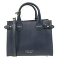 thumbnail image 1 of Pre-Owned Burberry Banner Small House Check Leather Tote Bag Navy Blue, 1 of 12