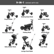 XJD 9 in 1 Multifunctional Tricycle for Toddlers, 2-4 Years Kids Foldable Tricycle with Adjustable Canopy, Detachable Backrest and Push Handle, Black