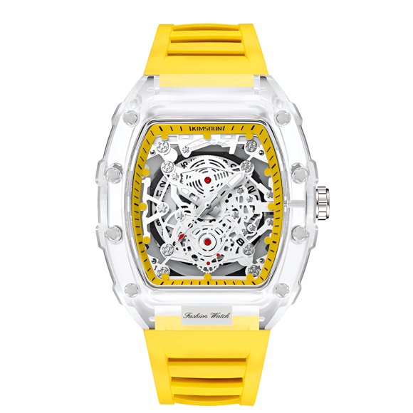 Reloj de Cuarzo Esqueleto Tonneau Transparente para Hombre, Luminoso, Correa de Silicona, Reloj de Pulsera Impermeable de Streetwear