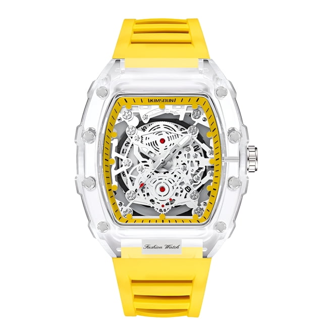 Reloj de Cuarzo Esqueleto Tonneau Transparente para Hombre, Luminoso, Correa de Silicona, Reloj de Pulsera Impermeable de Streetwear