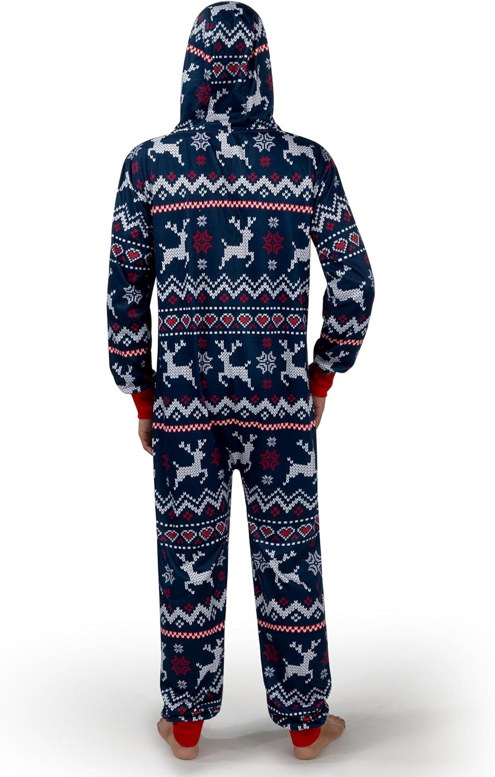 SYNCFUN Men's Christmas One-Piece Pajamas, Adult Fleece Plaid Hooded Full Zip One-Piece Pajamas Women, Women's Holiday Pajamas