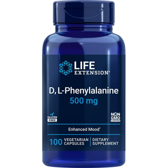Life Extension D, L-Phenylalanine Capsules, 500 mg – Supports Mood Health, Promotes Neurotransmitter Health – Gluten-Free, Non-GMO, Vegetarian – 100 Capsules