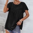 thumbnail image 3 of QLEICOM Womens Summer Tops Oversized T-shirts Round Neck Short Ruffle Sleeve Solid Color Casual Loose Tunic Tank Tops Women Shirts Blouses Black XL, 3 of 6
