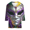 thumbnail image 3 of Tmtolofot Woman Blouses Mask Printed Shirts, V-neck 3/4 Sleeve Tops, Lady Carnival Party Costume, Teen Girls Comfy Tunic Pullover Shirt,#1_Silvery,4X-Large, 3 of 4