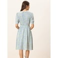 thumbnail image 4 of Vestido floral de gasa midi evasé con cuello Peter Pan para mujer Flores Blancas L, 4 of 6