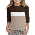 thumbnail image 2 of AJTQTH Girls Casual 3/4 Sleeve T Shirts Kids Striped Color Block Printed Cute Crewneck Tops Spring Fashion Basic Athletic Tees Soft Tunic Blouse Brown 11-12 Years, 2 of 6