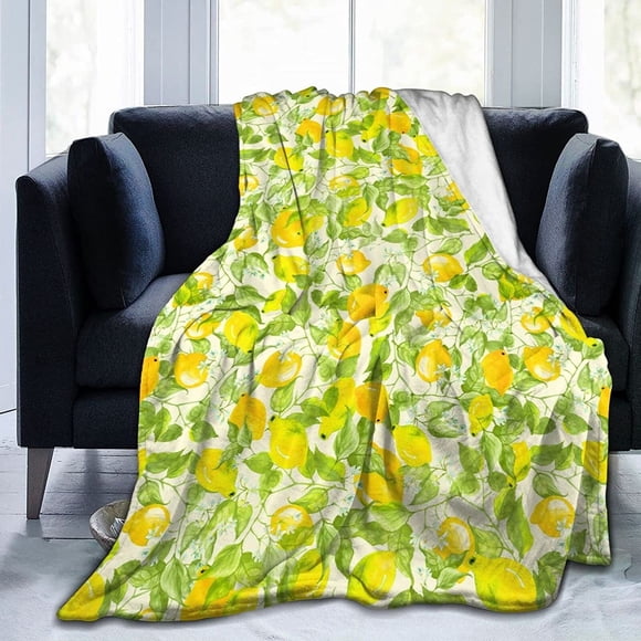 Couverture Ultra Douce Motif Citron Jaune Jetés Couverture Peluche Duveteuse Légère Canapé Sofa Lit Chaude Confortable Couverture en Flanelle pour Enfants et Adultes Cadeau 50"X40 Pouces