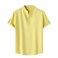 thumbnail image 2 of Miluxas Mens Henley Shirt Short Sleeve Basic Button-Down T-Shirt Solid Color Henley Shirt for Men Yellow 8(M), 2 of 9