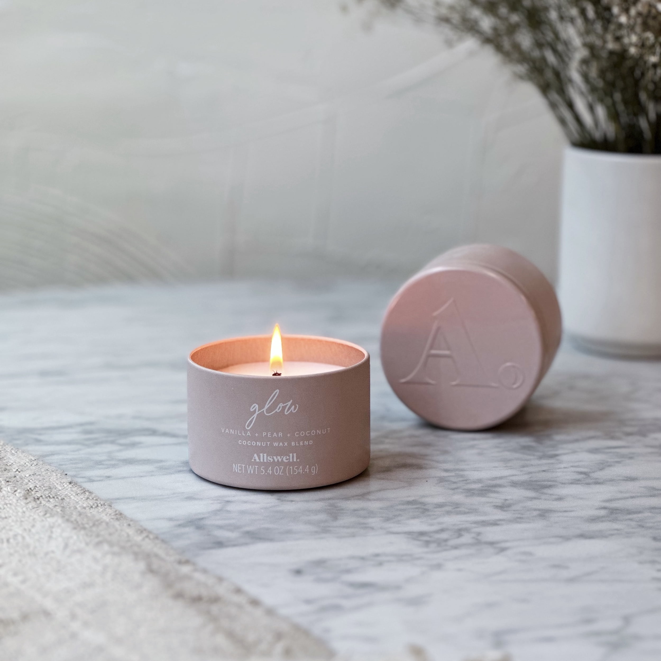 Allswell | Glow - Pink (Vanilla + Pear + Coconut) 5.4oz Scented Tin Candle