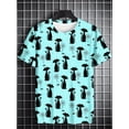 thumbnail image 5 of Camiseta con estampado gráfico de gato de dibujos animados lindo estilo kawaii para hombre, camisetas casuales para verano, ropa para hombre, tejido de poliéster ligeramente elástico, 5 of 5