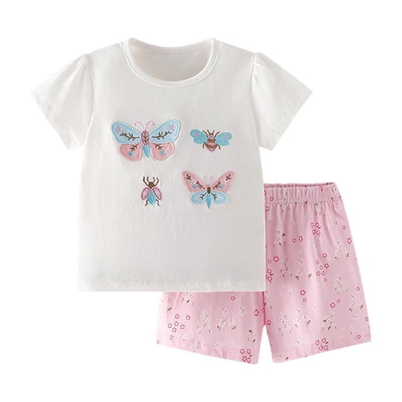 YuYuBao Toddler Girls Outfits Sets Butterfly Print Tshirts Tops And Shorts Summer Cotton Soft Casual Loose 2 Piece Kids Girls Clothing Sets, 9-10 Years