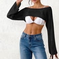 thumbnail image 5 of AGWOLF Women's Crochet Knit Cover Ups Beach Hollow Out Crop Swimsuit Cover Up Top Vacation Bathing Suits Swimwear Black Free Size, 5 of 6