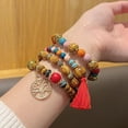 thumbnail image 4 of Pulsera elástica de cuentas de madera multicapa de estilo bohemio, joyería de mano, 4 of 7
