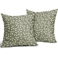 thumbnail image 2 of Sage Green Block Print Pillow Covers 18x18 Inch Set of 2, Rustic Cottage Style Cream Floral Decorative Throw Pillow Cases Cushion Covers Vintage Decoration Gift Farmhouse Sofa Couch Bed Decor, 2 of 6