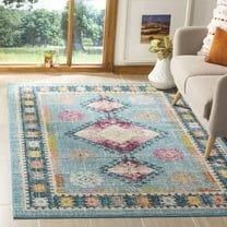 SAFAVIEH Madison Jessika Southwestern Bordered Area Rug, Light Blue/Fuchsia, 5'3" x 7'6"