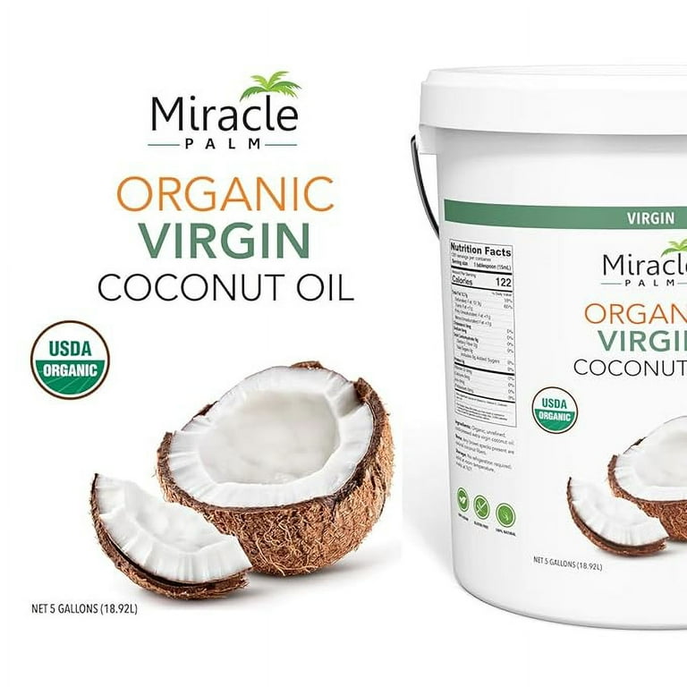 Miracle Palm Virgin Coconut Oil, 640 fl oz (Pack of 1), USDA Organic, Non-GMO, Raw & Unrefined - Ideal for Skin, Hair, Baby Care & Cooking - Cold
