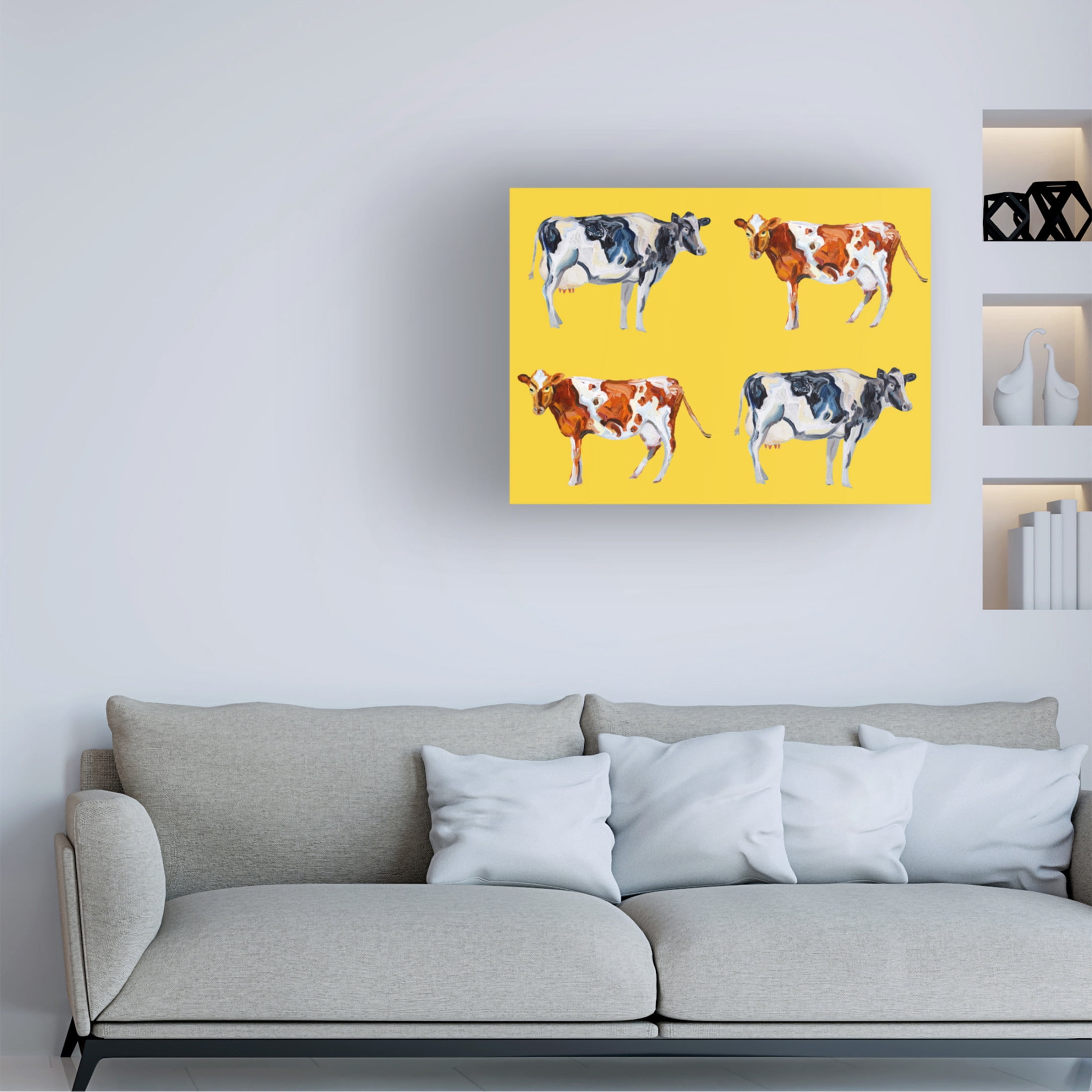Trademark Fine Art Alice Straker Cow Art On Yellow Canvas Wall Art
