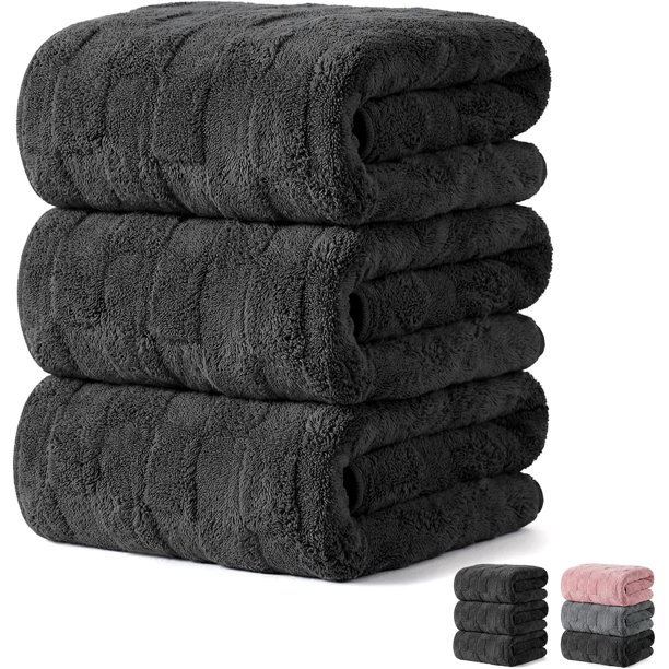 Juego de Toallas de Baño 3 Piezas Toallas de Microfibra Ultra Suaves y de Secado Rápido Altamente Absorbentes para Hogar, Hotel, SPA, Gimnasio (3X Negro)