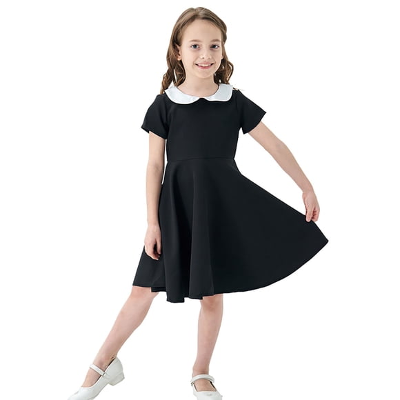 Classic And Summer Girls Dress for Everyday School Wear in a Short Sleeved Round Neck Design for 4 13 Years Old Children In Autumn Color Contrast