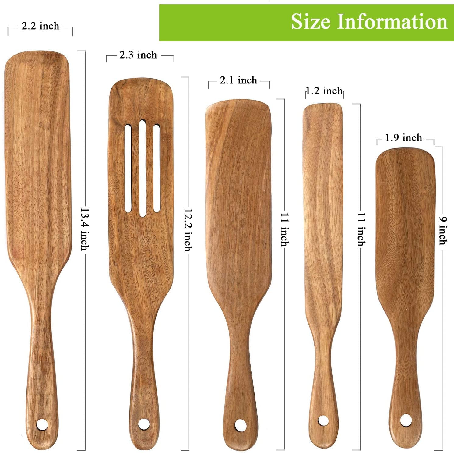 Kitchen utensils set-Natural acacia wood is easy to clean and reusable wooden spoons for cooking desserts and cooking 3 free hooks used for mixing salads wooden Spurtles Set 