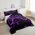 thumbnail image 4 of Gaming Comforter Sets Gamer Room Decor Bedding 2 Pcs, Modern Abstract Plaid Bedding Comforter Sets Purple Geometry Honeycomb Print Duvet Insert Gamepad Controller Quilt, 4 of 7