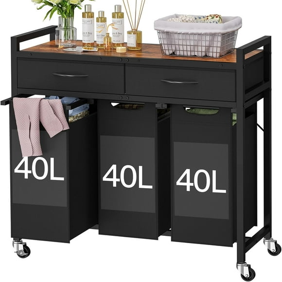 Laundry Hamper Drawers Laundry Basket with tone Top Panel x Gallons (L) Laundry Sorter with PullOut and Removable Laundry Bags Rolling Laundry Basket with Wheels Blac
