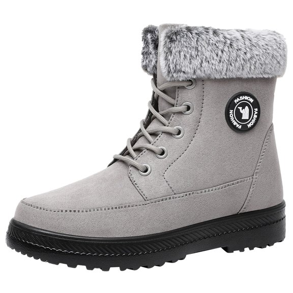 Women's Lace-Up Snow Boots Fashion Platform Cotton Shoes Warm Plush Lined Ankle Booties Comfortable Slip On Boot Winter Outdoor Non-Slip Boot for Cold Weather Walking Travel Garden Work
