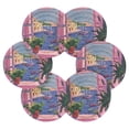 thumbnail image 7 of Yayeee 6 PCS Drink Coasters with Holder Set Woven Absorbent Round Tabletop Hot Pad, Purple Window Scene, 7 of 7