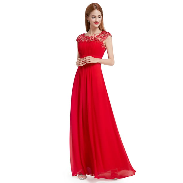 Ever-Pretty Women's Elegant Long Lace Neckline Bridesmaid Dresses 09993 Red  US14 - Walmart.com