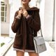 thumbnail image 5 of Chaqueta borrosa de manga larga para mujer, diseño de bolsillo largo de invierno, abrigo cálido con capucha para fiesta, compras informales, marrón XXL, 5 of 8