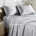 thumbnail image 6 of Bare Home Luxury Poly Satin Sheet Set for Hair and Skin, 15” Deep Pockets, Twin, Silver, 6 of 10