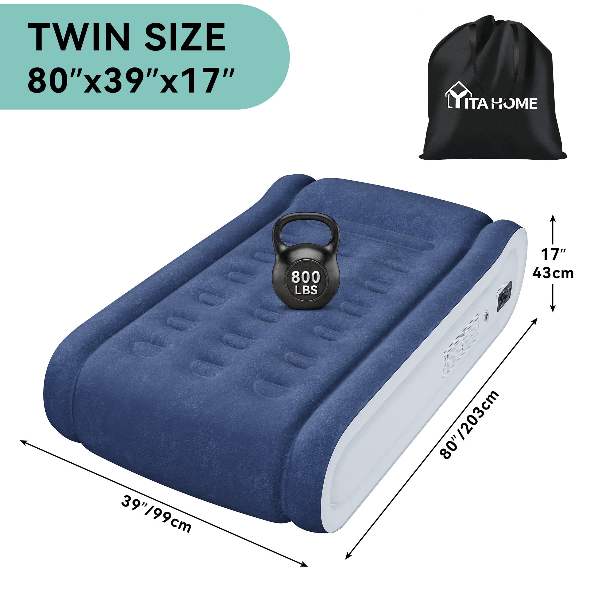Uforic Twin Air Mattress with Plush Velvet Top, Supportive Ergonomic Design, Built-in Pillow, Emergency Repair Kit, and Quick Inflation & Deflation