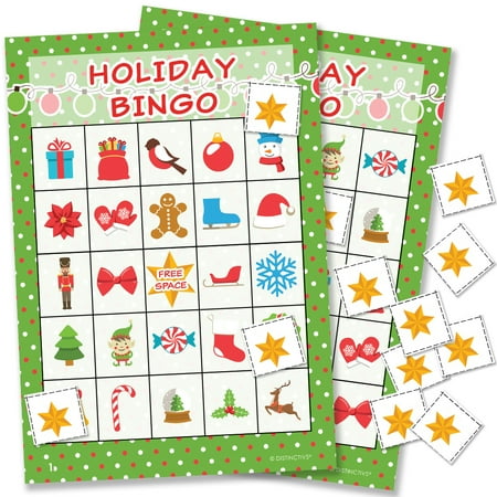 Northampton Christmas Parties Holiday Christmas Bingo Game, 24 Players - Kids Christmas Party Game Teachers Classroom Supplies - 24 Bingo Cards with Chips ()