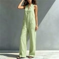 thumbnail image 4 of Ke1Clo Spring Fall Jumpsuits for Women Casual Wide Leg V-Neck Sleeveless Button Front Jumpsuits Full Length Flowy Pocket Lounge Jumpsuit Green S, 4 of 7