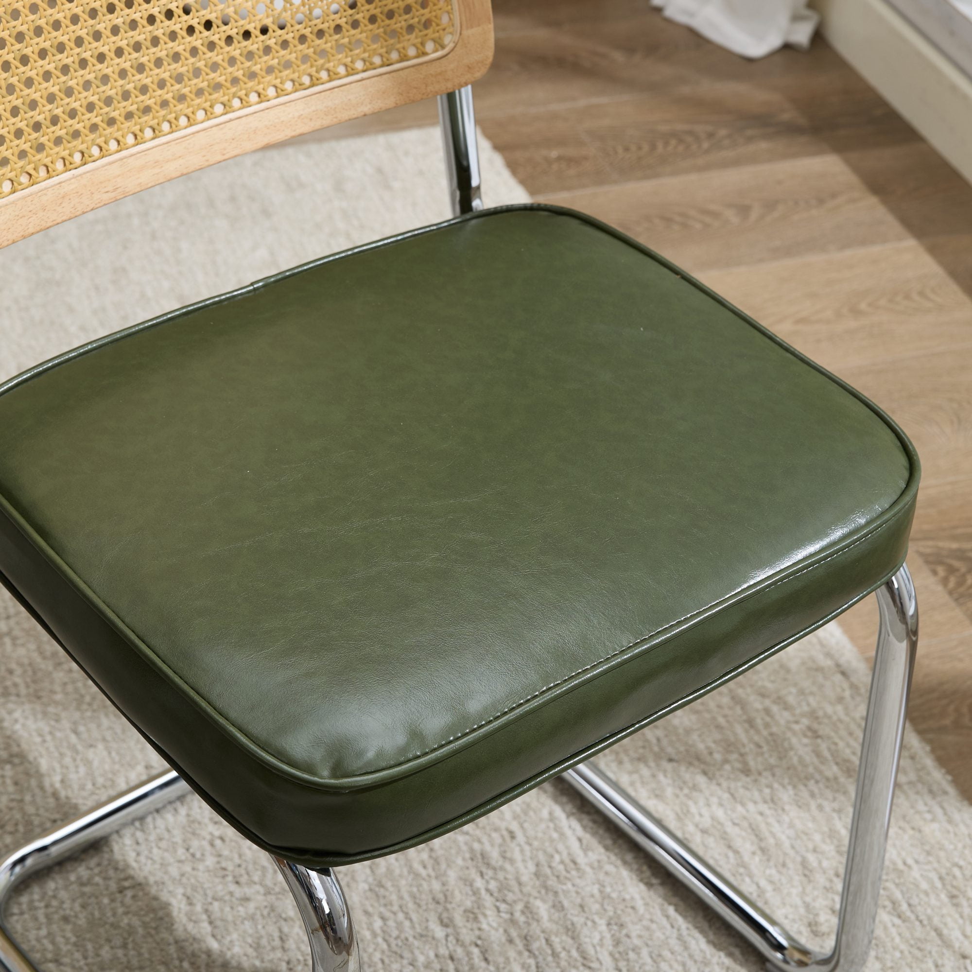 Armless Dining Chairs Set of 2, Mid‑Century Modern Kitchen Chair with Faux Leather Upholstered Seat, Cantilever Accent Chair