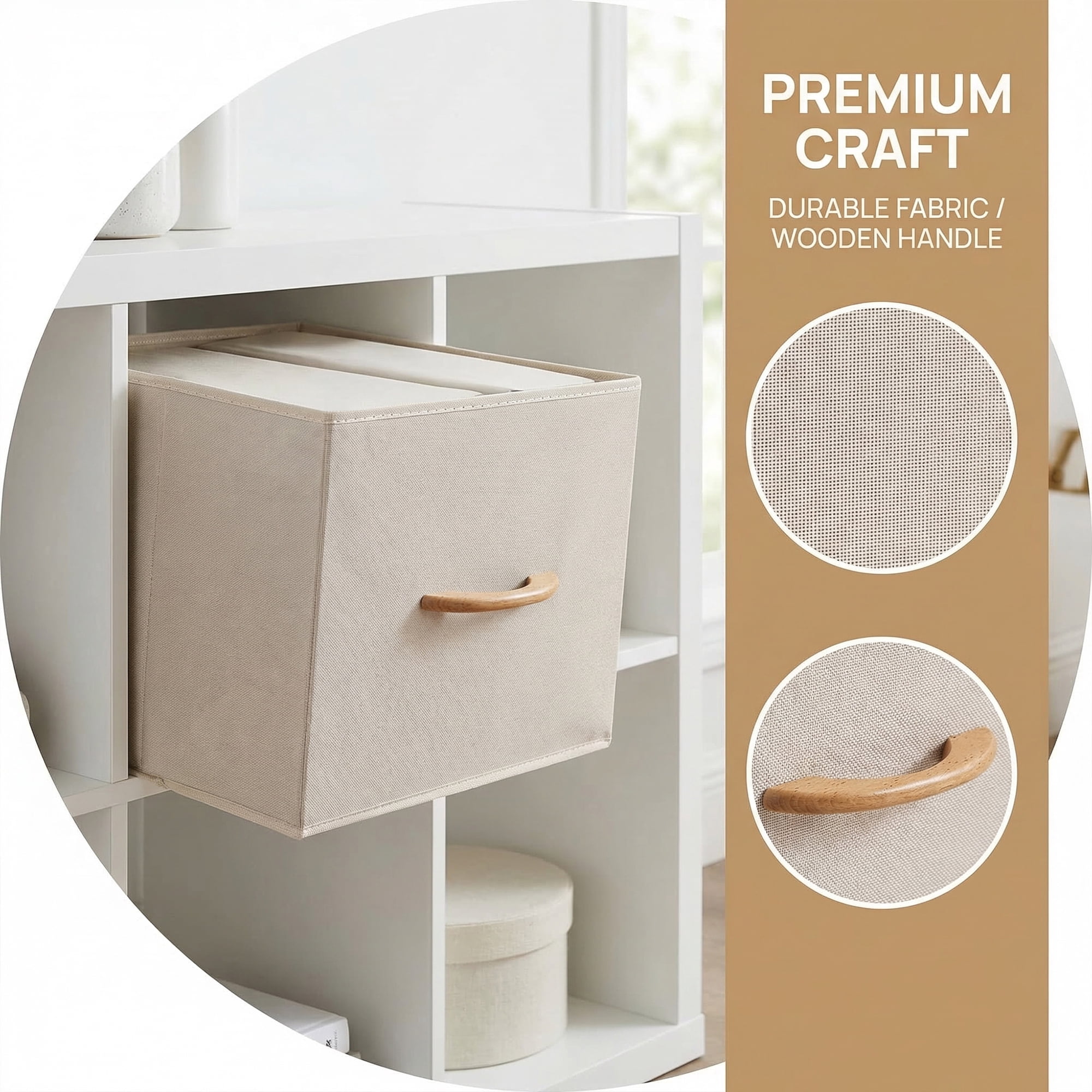 Unique Bargains 3pcs Storage Cube Fabric Storage Bin with Handles Beige 15.4*11.8*11.8in