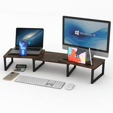Monitor Stand Riser,  Dual Computer Monitor Stand with Pen Slot, Adjustable Length and Angle, Brown