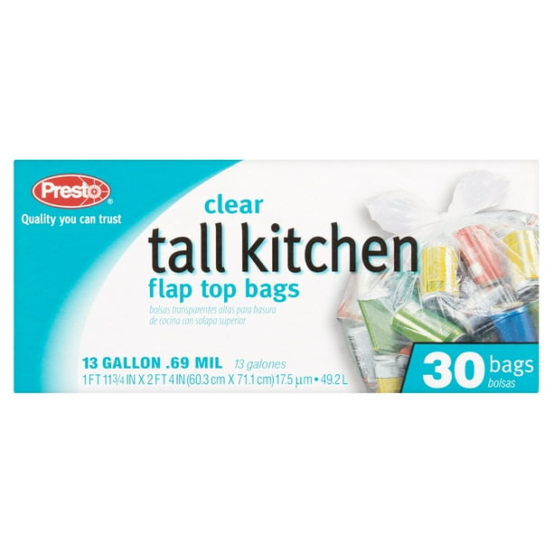 Presto Clear Tall Kitchen Flap Top Bags, 13 Gallon, 30 Count Walmart