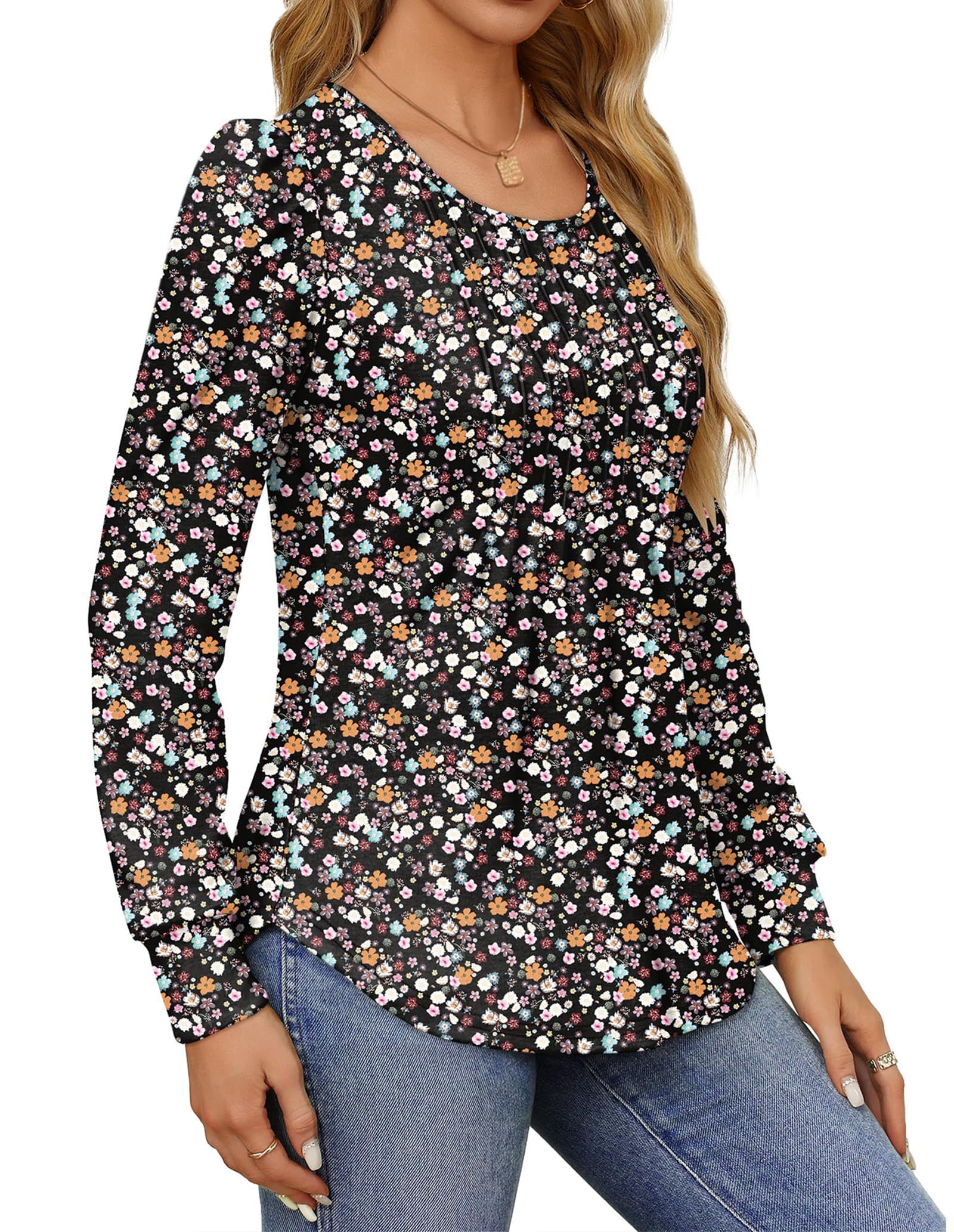 Fantaslook Pleated Blouses for Women Dressy Casual Long Sleeve Shirts Fall Tunic Tops