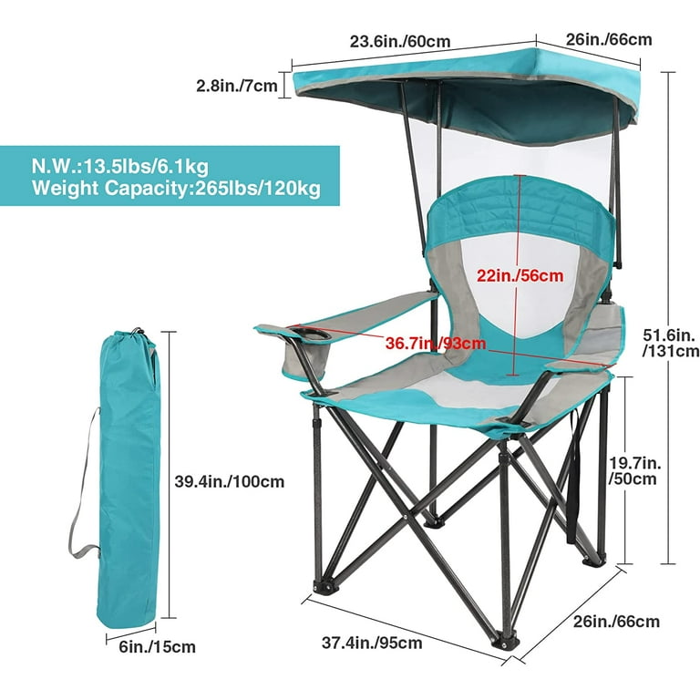 Oversized Folding Camping Chairs with Canopy Shade for Adults Heavy Duty,  Portable Lawn Chairs with Umbrella for Concerts Sports Events Outdoor