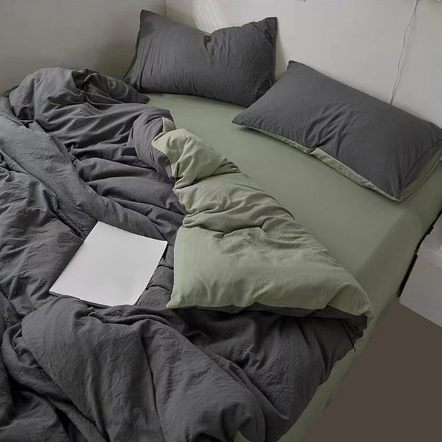Aodebiao Ensemble de Literie en Coton Lavé 4 Pcs, Conception Respirante Réversible, Style Moderne, Chambre de Dortoir, Étudiant Universitaire, Doux et Confortable, Toutes Saisons, Déco Maison